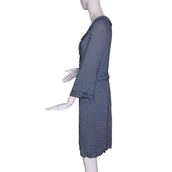 Max Studio Striped Long Sleeve Dress Blue and White Pullover Keyhole - Picture 7 of 10